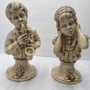 Vintage 1971 Kendrick UNIVERSAL STATUARY CO. 10" Saxophone Boy & Girl Statues